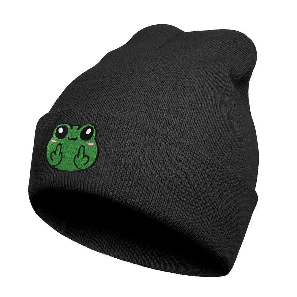 3238 Funny Frog Embroidered Beanie Hat and Cute Soft Washable Winter Cuffed